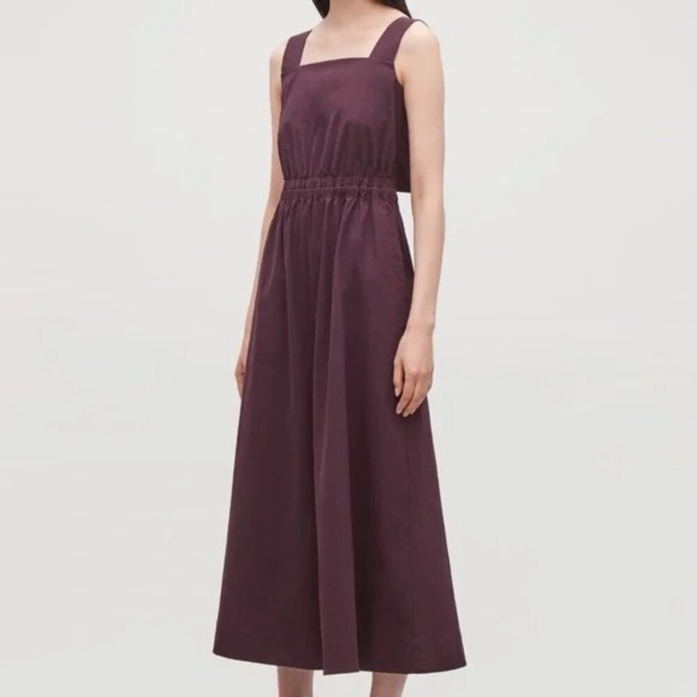 COS Wide Leg Cotton Jumpsuit - Burgundy - 4